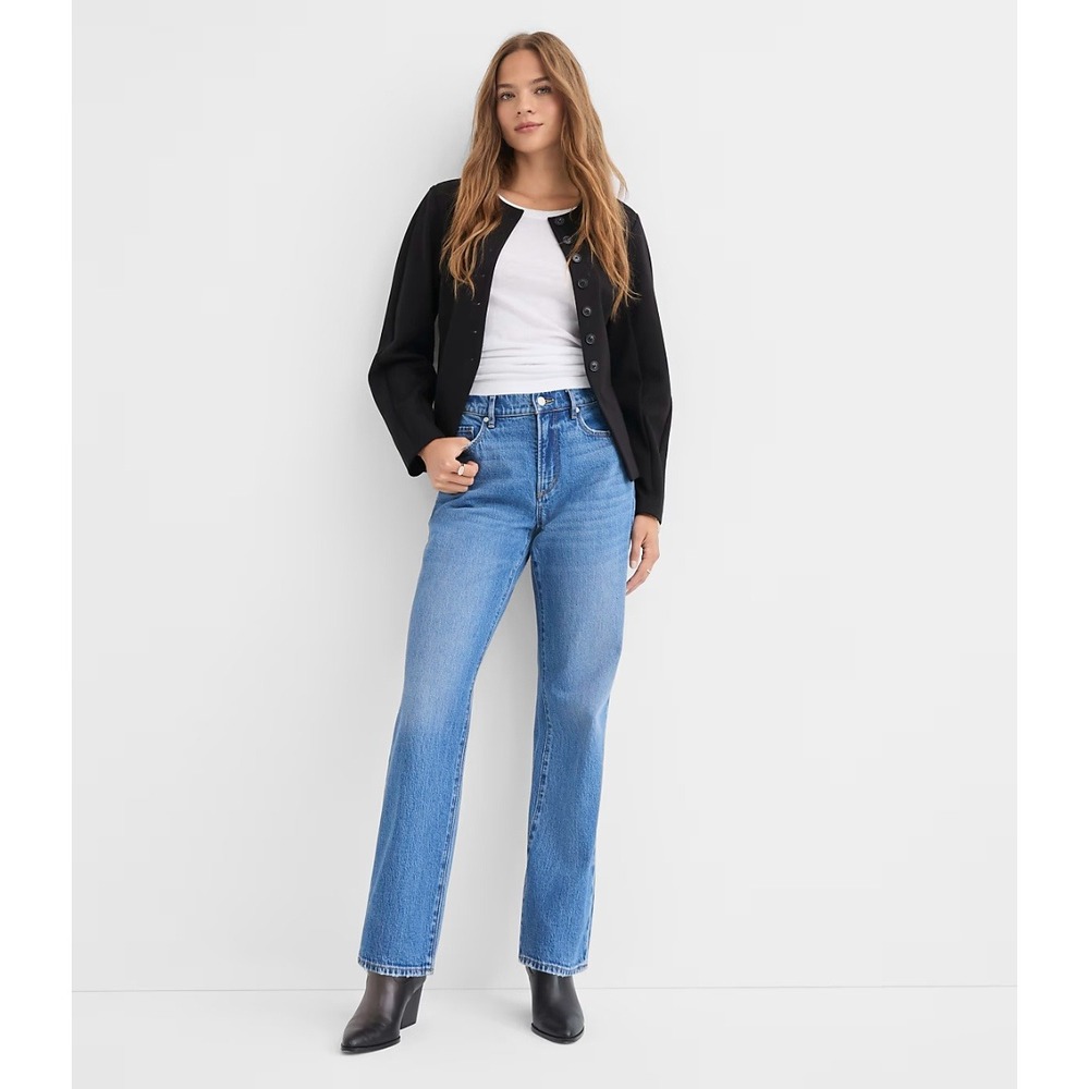 Loft Womens Rivete The Straight Jeans Size 6/28P Vintage Mid Wash High Rise